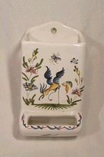 Porte Boîte allumettes Mural En Porcelaine De "Moustiers" En Bonne État HT 14 cm