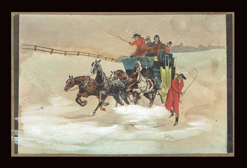 Gouache voiture chevaux - a, vers