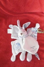 Doudou Plat Lapin A Jambes Tatoo Blanc Bleu Pétale Spirale Doudou et Compagnie