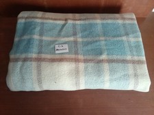 Ancienne Couverture En Laine à carreaux, bleue et beige, 210x220cm,vintage