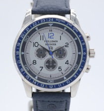 Montre Bracelet Quartz Vullemin Regnier 45Mm Avec Bracelet En Cuir Bleu