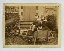Original Print - YOUNG BOYS AND THEIR WOODEN HORSE TOY Antique Found Photo 1920s