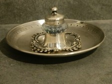 RARE ENCRIER DE BUREAU EN ARGENT MASSIF et Cristal POINCON MINERVE 