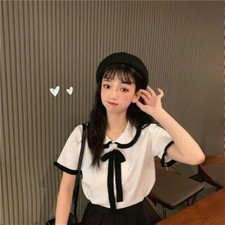 Blouse T-Shirt Mignonne Pour Femmes Avec Col Peter Pan Top Froncé Lolita Rétro