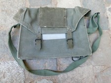 ARMEE FRANCAISE : SAC MUSETTE KAKIE EN TOILE / LIN + CUIR / VINTAGE 