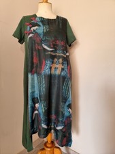 MAGNIFIQUE ROBE STYLE JAPONAISE CHINOISE LIN AVEC VOILE IMPRIMÉ DEVANT VERT 