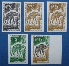 Mauritanie, essais de couleur non dentelés n°165, hyène rayée, 1963