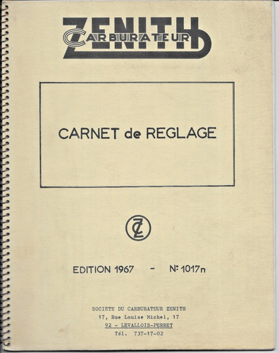 Zenith carburateur carnet - zenith,