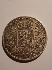 belle Pièce Argent de "5 francs 1871 "LÉOPOLD II ROI des Belges