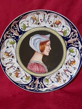 grand plat ceramique de Faenza italy décor renaissance portrait estampille cacf