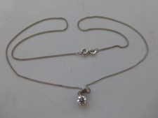 collier argent massif 925 poinçons : chaine fine 1mm 46cm, pendentif zirconium