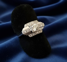 Bague Art Deco - gradin - Platine 950 - Diamant ancien 0,20 carats - TDD 53
