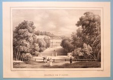 Lithographie C. Motte Vue Château de France St CLOUD d'après RENOUX 1828