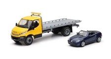 NEWRAY, Camion IVECO porte voiture avec MERCEDES SLK 350 bleu, échelle , NEW1...