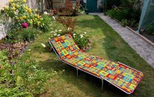 PLIANFER - FLEURY LAON : Ancien Transat de Plage/Jardin Métal/Tissus Années 70