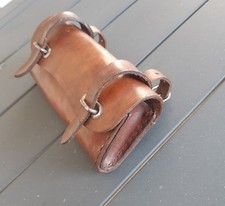 Ancienne sacoche / trousse à outils vélo cuir marron long 15,5 cm - vintage