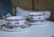 Grandes Tasses déjeuner Porcelaine Haviland Limoges - Modèle "Arbre de Vie" rose