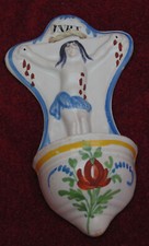 AUTHENTIQUE magnifique ANCIEN bénitier 19 eme faïence Nevers Auvillar sud ouest 