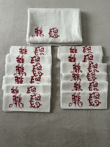 Nappe ancienne lin damassé - nappe,