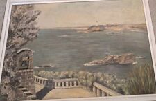 Tableau HSP Paysage Promenade Biarritz 1957 Adam Pays Basque Vue sur le phare