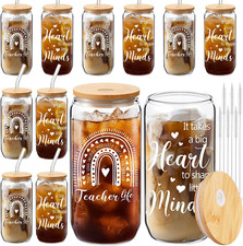 12 Pcs Teacher Appreciation Gift for Women Christmas Gift Mason Jar Glass Cup 16