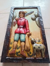 Tableau sculpture en bois chasseur fait main