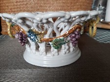 faïence Malicorne corbeille style Langeais tressée anneaux raisins E. Tessier