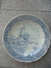 ASSIETTE MURALE FAÏENCE DE DELFT Décor PAYSAGE MOULIN 30,5 cm