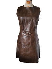 Robe chasuble en cuir Vintage 60 70 Leather pinafore dress T.36 size S