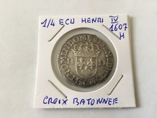 France 1/4 Ecu Argent Henri IV 1607 H Croix Bâtonnée