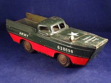 Ancien jouet militaire véhicule amphibie camion bateau ARMY tôle K JAPAN 1950
