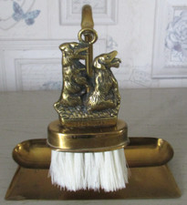 Ancien ramasse-miettes Majordome Laiton Pelle et brosse Sealyhams Elpec England