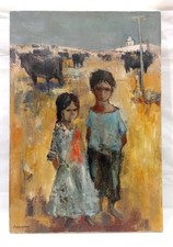 MARCEL CRAMOYSAN 1962 LES PETITS GITANS D'AVILA TABLEAU POST IMPRESSIONNISTE.