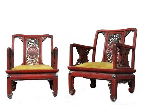 Fauteuils chinois laque - , rouge