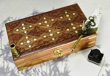 Boîte en bois de puces en laiton incrustées gravées à la main Organisateur...