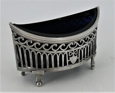 Salière/saleron argent massif XVIIIe, Louis XVI, Paris 1789, verrine bleue.