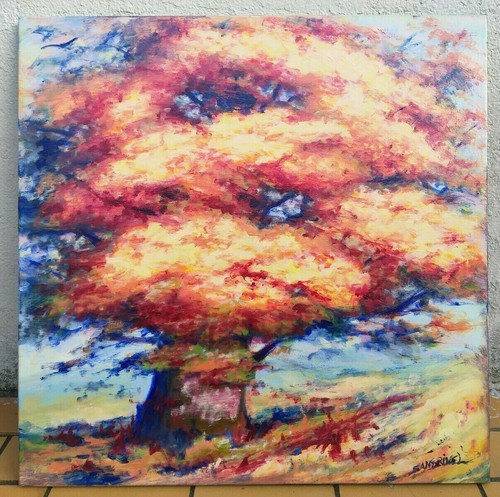 Tableau carré arbre peinture - tableau,
