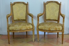 Paire de fauteuils Parisiens Ancien d'époque Louis XVI à Plumets Soie Furniture