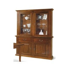 Armoire en Verre Commode Garde-Manger 2 Portes Finition Bassano Noyer Foncé Hrb