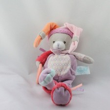 Doudou chat gris rose mauve rouge orange anneau Nina BABY NAT - 18774