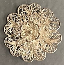 Broche fleur argent Ethnique bas titre filigrane milieu XXe Afrique du Nord