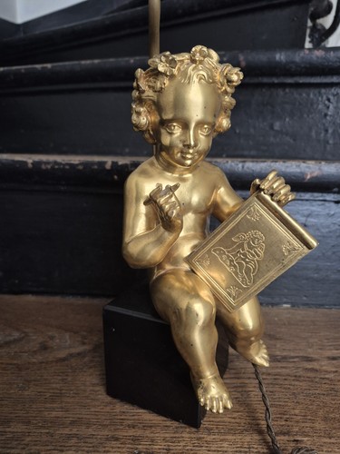 Lampe bronze angelot putti - bronze,