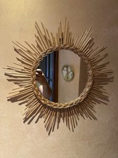 Ancien Miroir Soleil Vintage En Rotin Années 60 / 70 