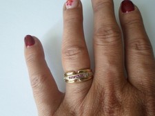 bague en argent massif, vermeil, tank, zirconiums blancs et roses, t. 54