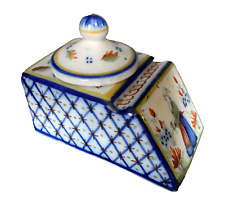 HR Quimper encrier faience de Quimper Bretonne avec rainure porte plume 10cmX6cm