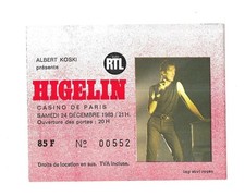 RARE / TICKET BILLET DE CONCERT - JACQUES HIGELIN : LIVE A PARIS ( FRANCE ) 1983