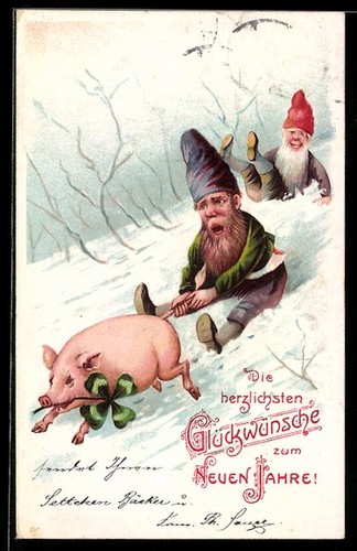 Carte postale nain - , laisse