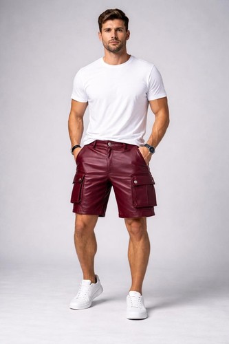 Short homme cuir bordeaux - short, en
