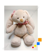 Peluche/Doudou Hochet Grelots Pauline Lapin Beige Noeud Foulard Rose 20cm Nattou