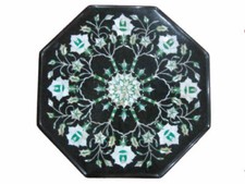 12 " Décorative Noir Marbre Café Table Pierre Pietra Dura Floral Décor Maison